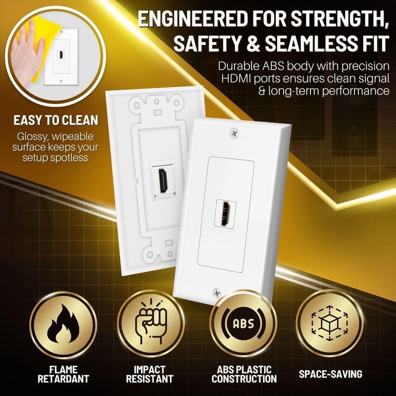 TNP Products TNP HDMI Wall Plate (1 Port, White) HDMI Face Plate Socket Insert Jack Outlet Panel Mount Support 4K 60Hz HDR ARC/eARC Full HD 3D Ethernet High Speed Cable Extension Coupler f/Projector & Home - Image 3